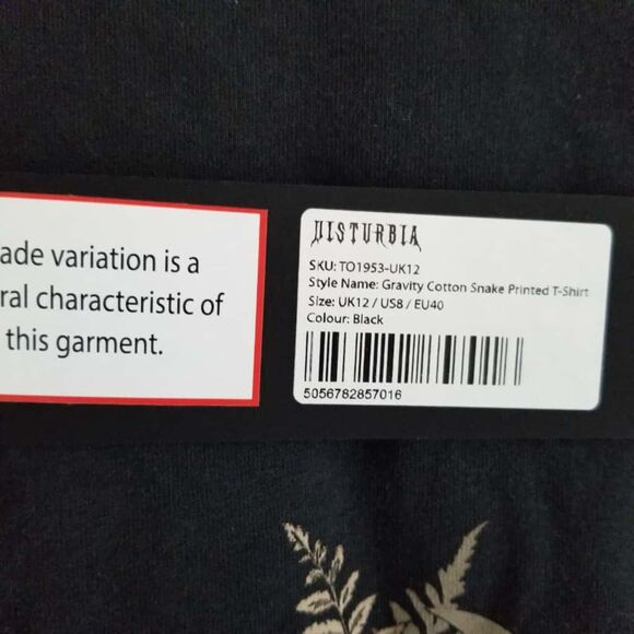 NWT Disturbia Women's Gravity Cotton Snake Printed T-Shirt Size 8 - Picture 9 of 10